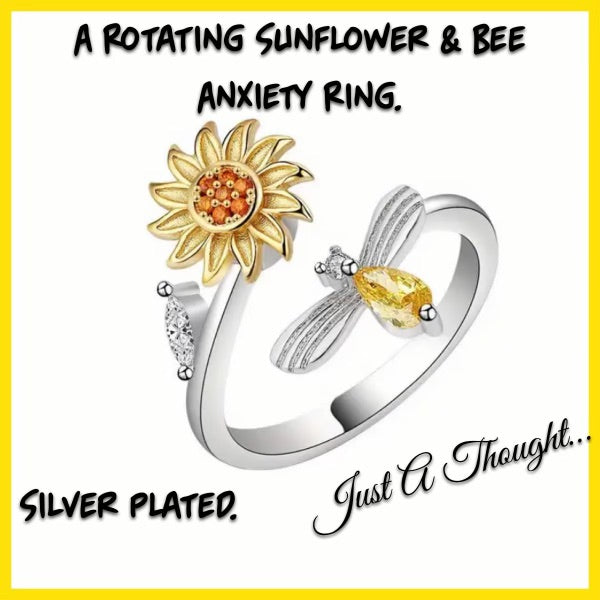 Sunflower & Bee Spinning Anxiety Ring