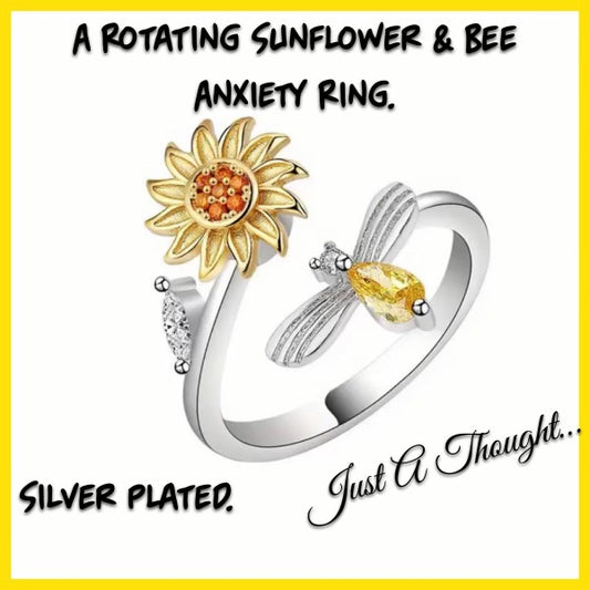 Sunflower & Bee Spinning Anxiety Ring