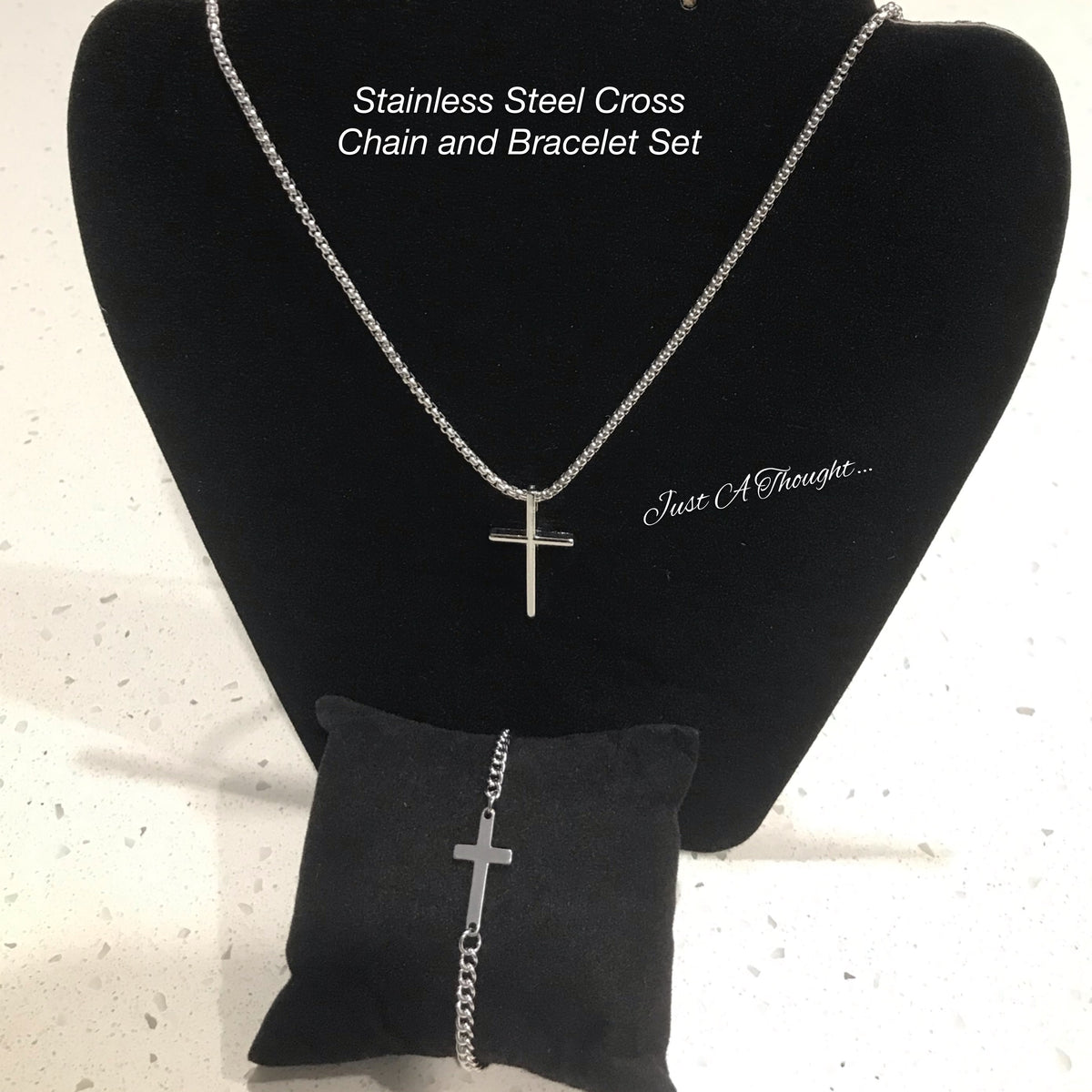 Stainless Steel Cross Chain & Bracelet Set