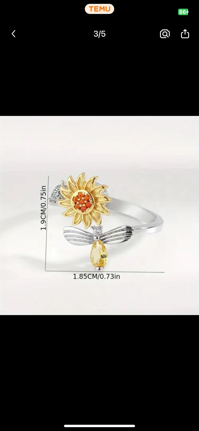 Sunflower & Bee Spinning Anxiety Ring